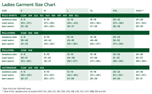 Callaway Size Chart